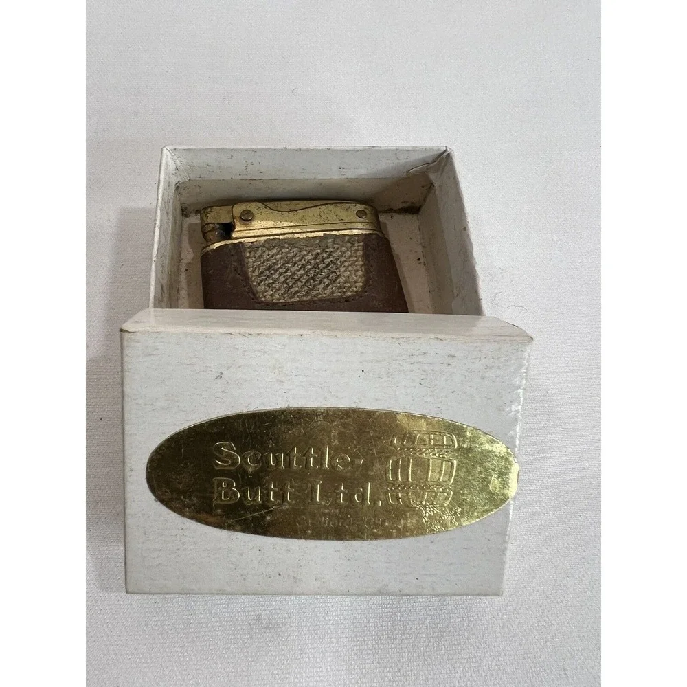 Buxton Butane Lighter Leather Wrapped Brass Retro Tobacciana Vintage